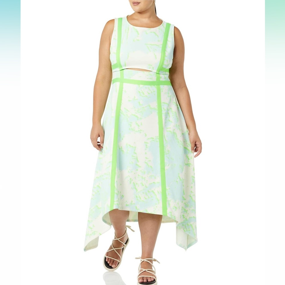 NWT Making the Cut Blue & Neon Green Cut-out Asymmetric Hem Maxi Dress Size 5X
